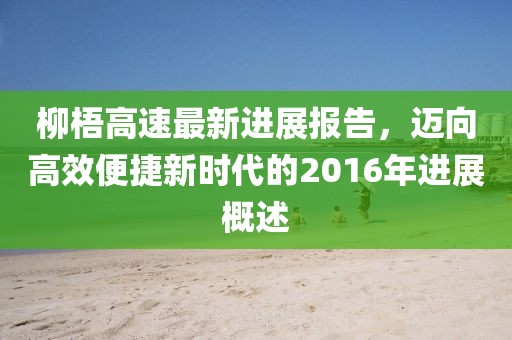 柳梧高速最新进展报告，迈向高效便捷新时代的2016年进展概述