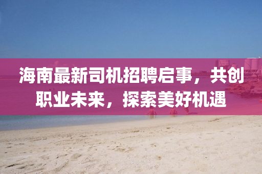 海南最新司机招聘启事，共创职业未来，探索美好机遇